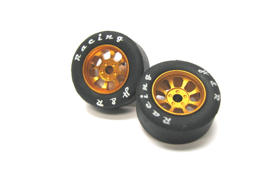 H&R Racing HR1113 Nascar GOLD Wheels, 27mm x 12mm Rubber Tires