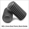 SCC M2 x 5.0mm Set Screws, Oval Point, Black