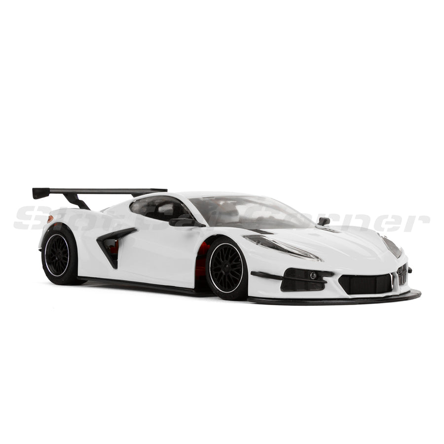 NSR white Corvette C8R test car, front three-quarter view