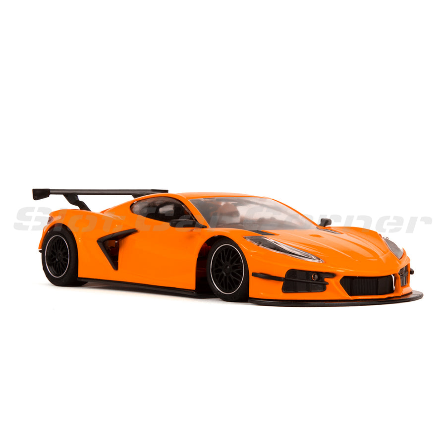 NSR 0397AW Corvette C8R Test Car, Orange slot car, front three-quarter view