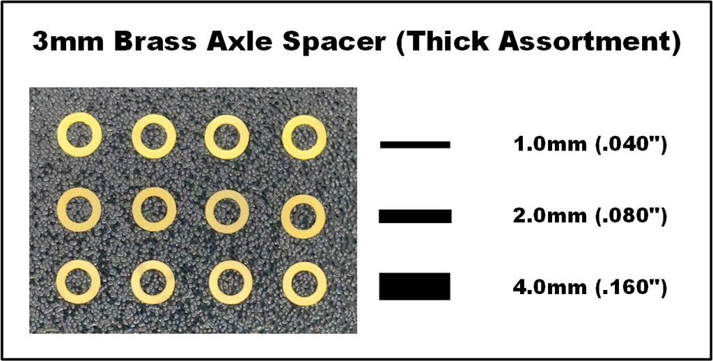 SCC 3mm Brass Axle Spacers, Assorted (THICK)