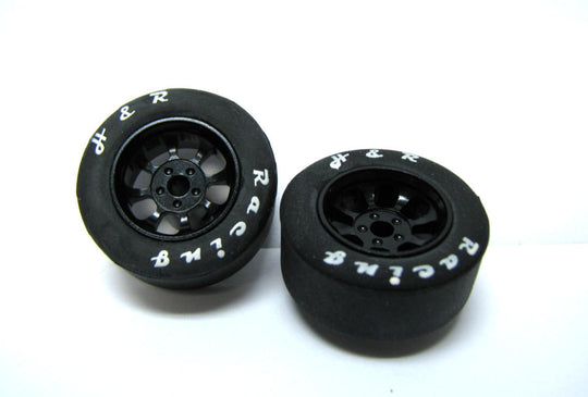 H&R Racing HR1109 Nascar BLACK Wheels, 27mm x 12mm Rubber Tires