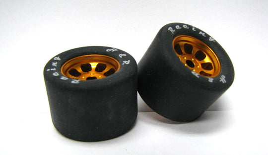 H&R Racing HR1115 Nascar GOLD Wheels, 27mm x 18mm Rubber Tires