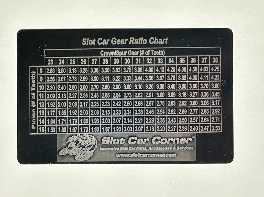 SCC Laser Etched Aluminum Gear Ratio Chart