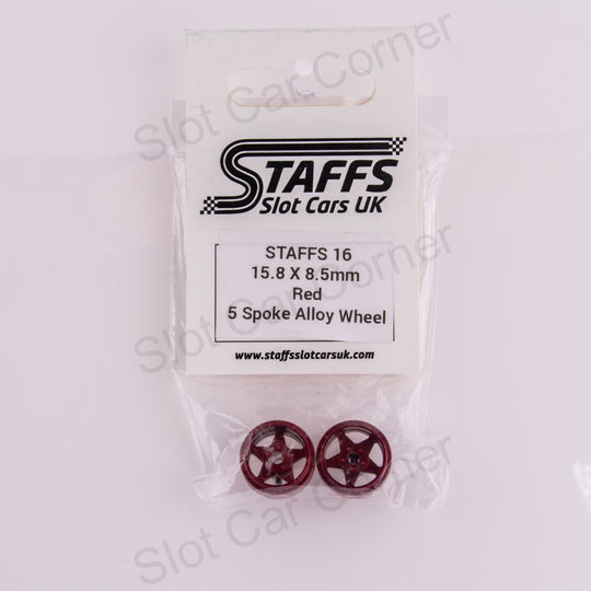Staffs 16 15.8 x 8.5mm 5 Spoke Aluminum Wheels, Red