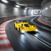 NSR 0613 Hypercar yellow Test Car, manufacturer promotional image of the yellow car on a track in a tunnel