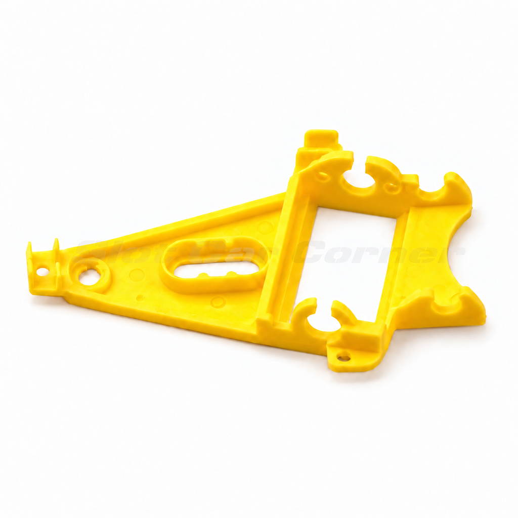 NSR 1265 yellow extra-light triangular sidewinder motor mount, angled top view