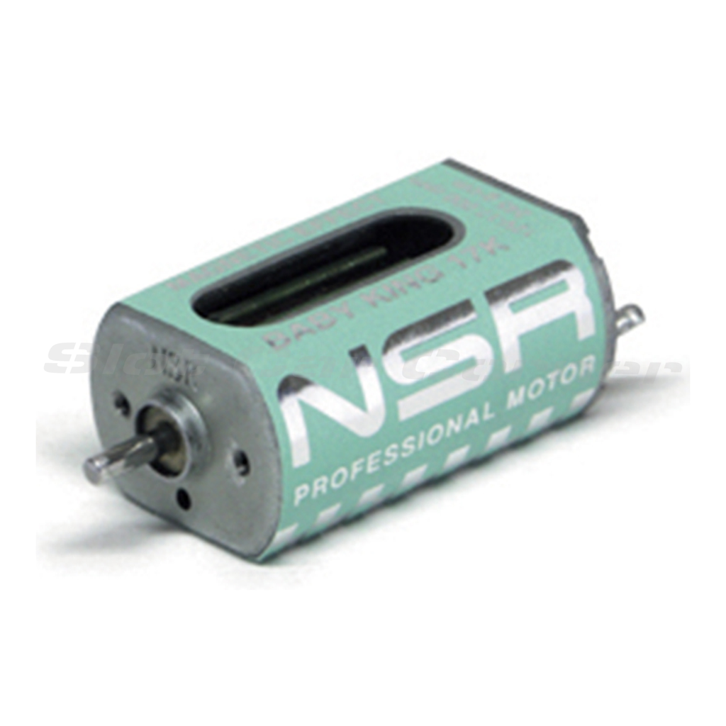 NSR 3024 Baby King EVO 3 17,000 RPM motor showing the can, shaft and terminals