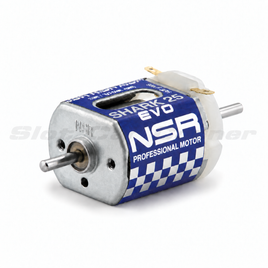 NSR 3043 Shark EVO 25 motor with purple label, metal can and double-ended shaft