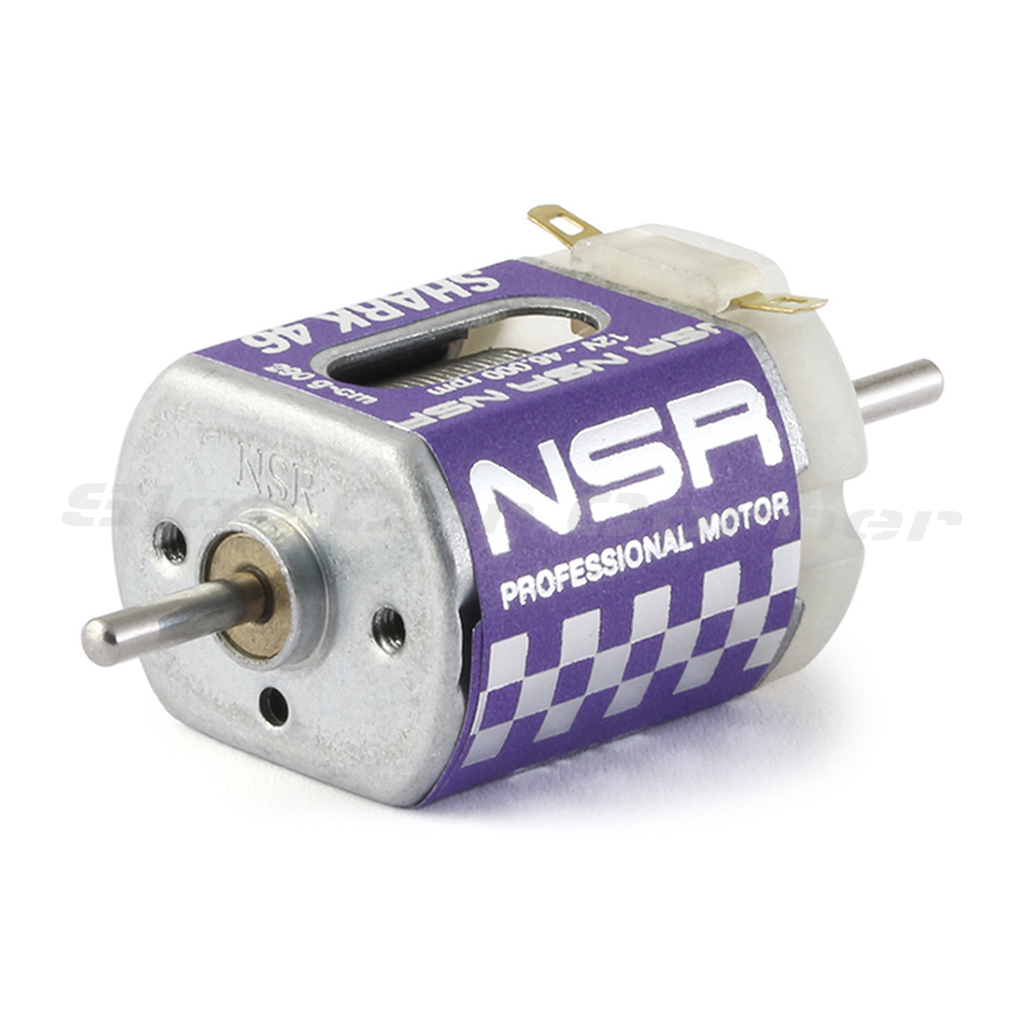 NSR 3047 Shark EVO 46,000 RPM motor showing the can, shaft and terminals