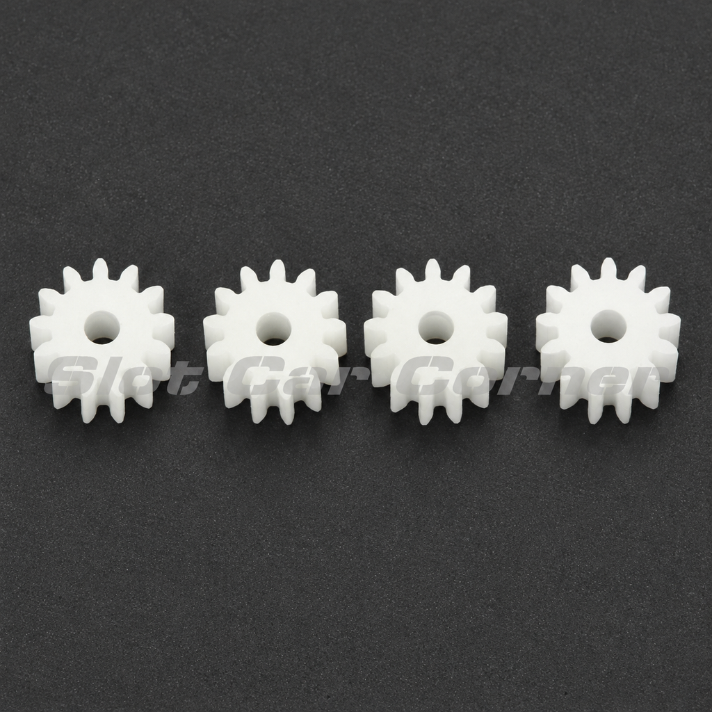 Scaleauto SC-1013 package of four white 13-tooth M50 polyamide pinions