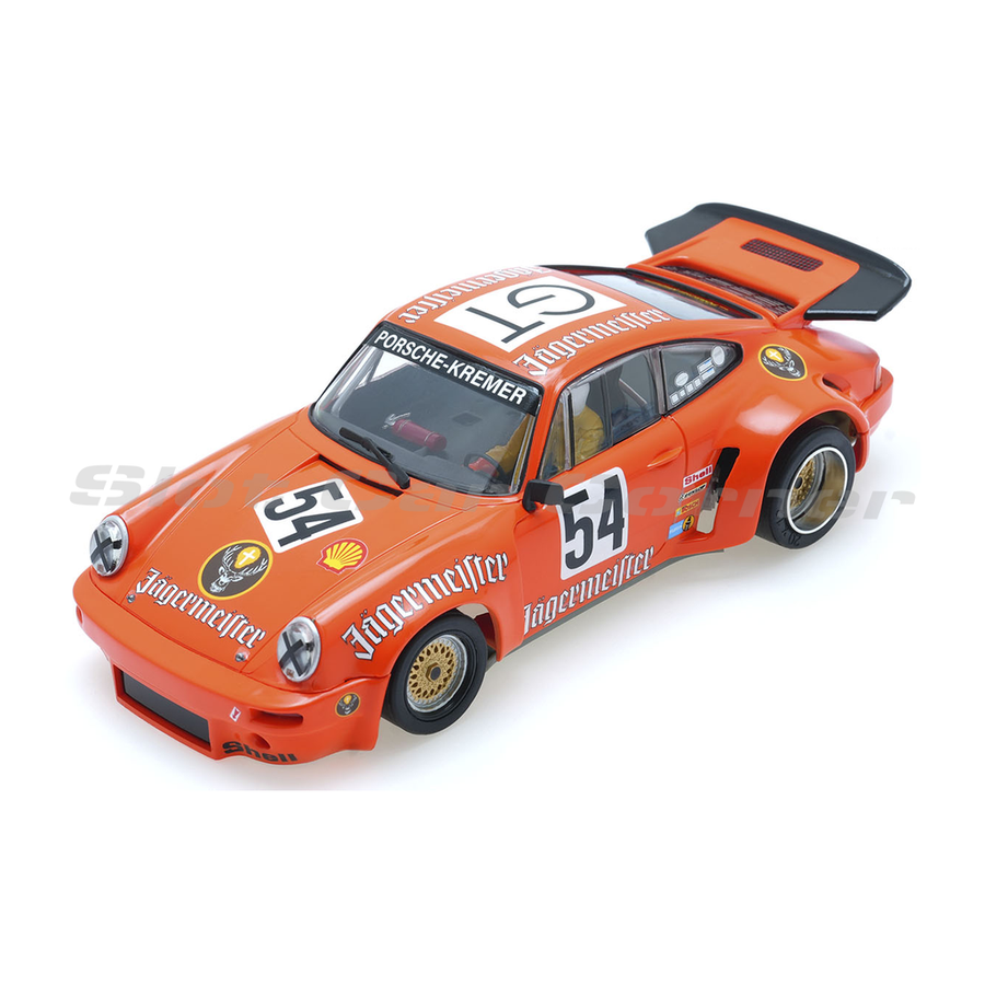 Scaleauto SC-6122R Porsche 911 RSR 3.0, Jägermeister No. 54, elevated front three-quarter view