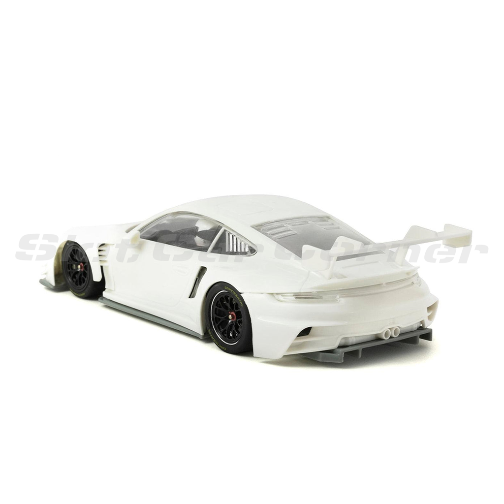 Scaleauto SC-6366 Porsche 911 GT3R 992 white racing kit, rear three-quarter view