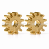 Pair of Scaleauto SC-1095A65 12-tooth 6.5mm brass pinions for 2mm motor shafts, angled view