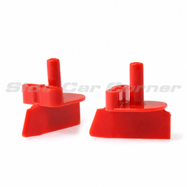 Two red Scaleauto SC-1607 Club Racing guide flags with 8.3 mm blades and 3.4 mm posts, angled views