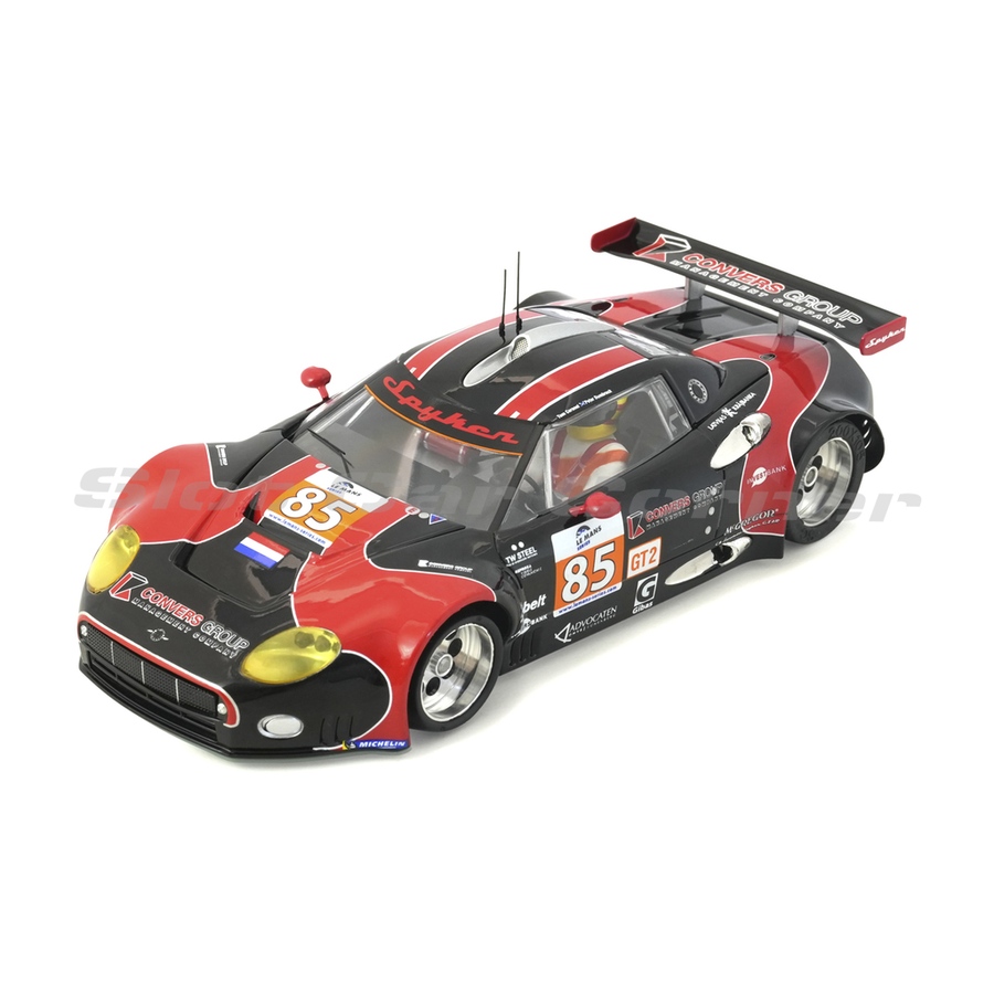Scaleauto SC-6075RS red and black Spyker C8 Laviolette GT2R No. 85 slot car, front three-quarter view