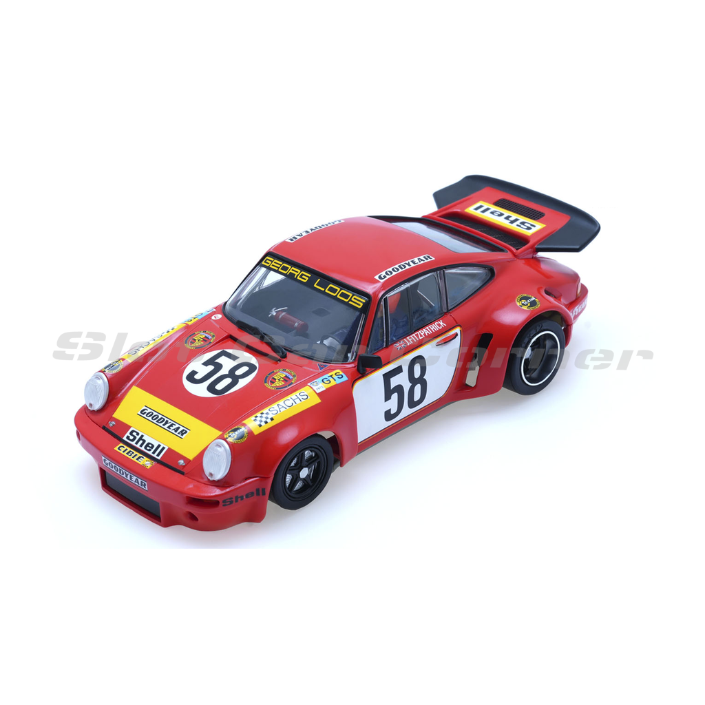 Scaleauto SC-6121R red and yellow Porsche 911 RSR 3.0 No. 58 slot car, front three-quarter view