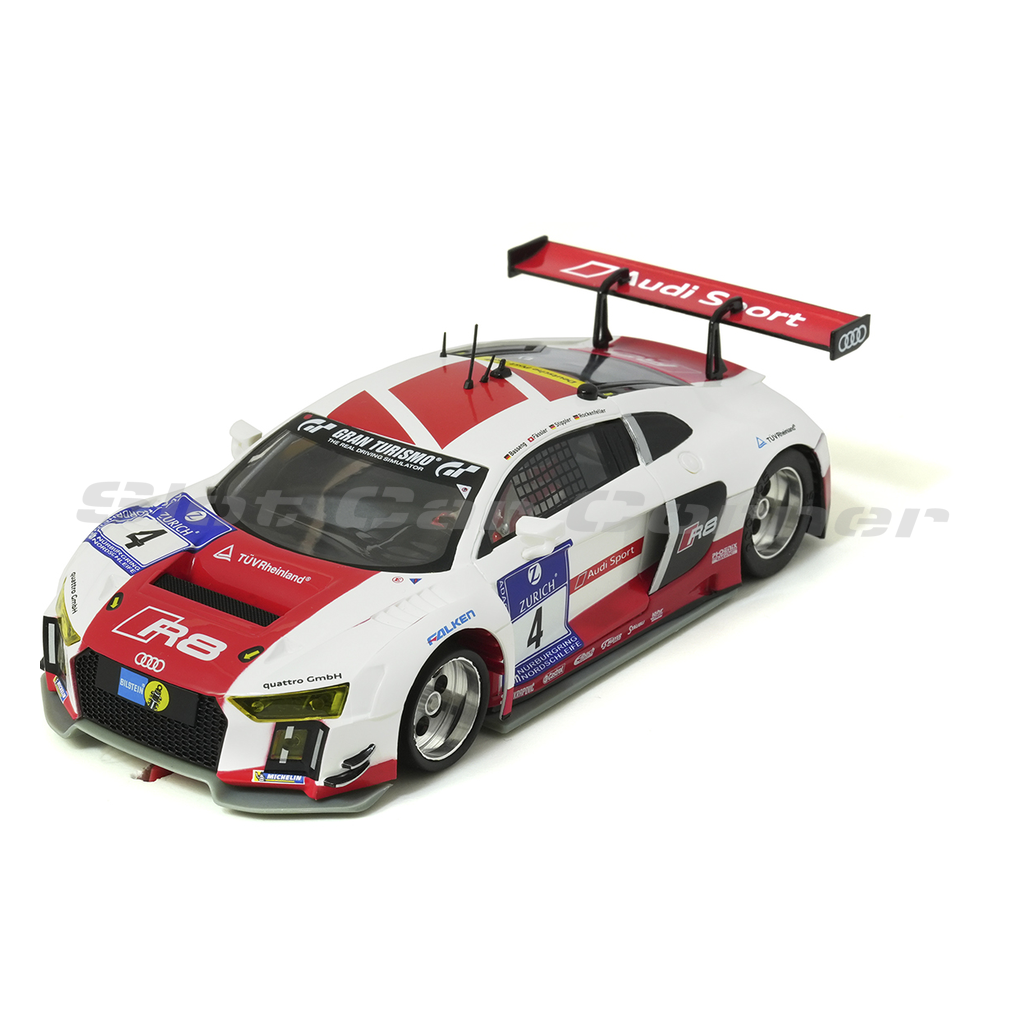 Scaleauto SC-6174RS white and red Audi LMS GT3 Team Phoenix No. 4 slot car, front three-quarter view