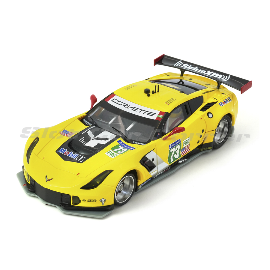 Scaleauto SC-6197RS yellow Corvette C7R GT3 No. 73 slot car, front three-quarter view