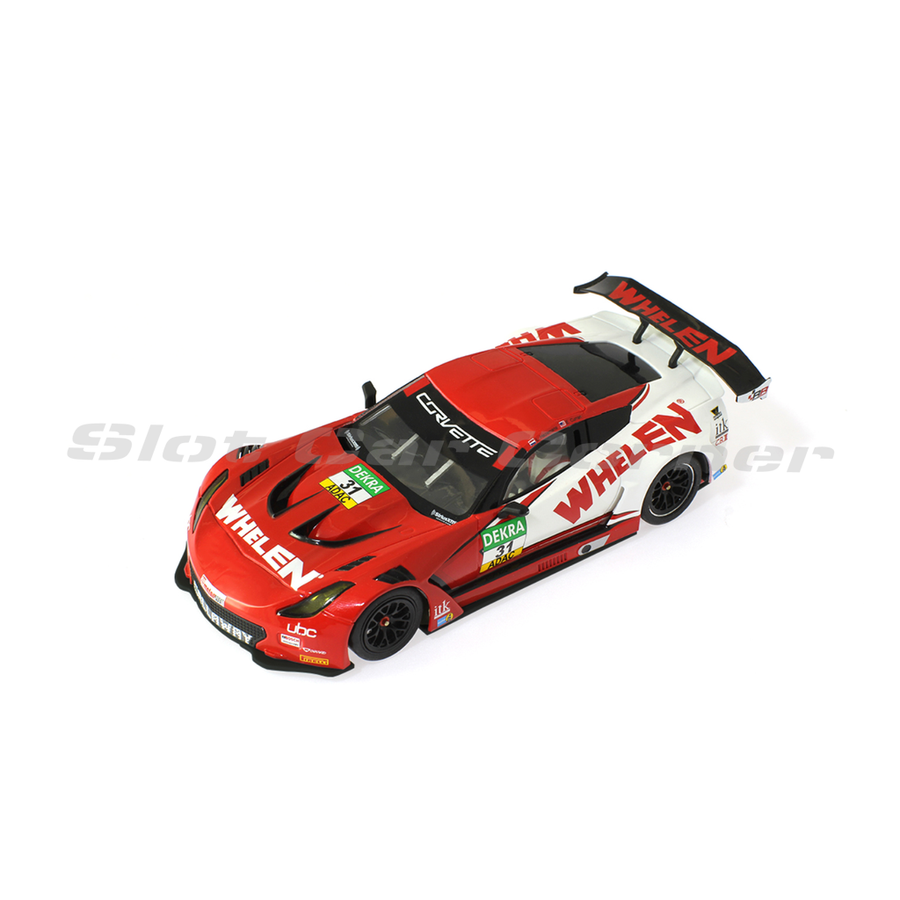 Scaleauto SC-6282 red and white Whelen Home Series Callaway GT3 No. 31 slot car, front three-quarter view