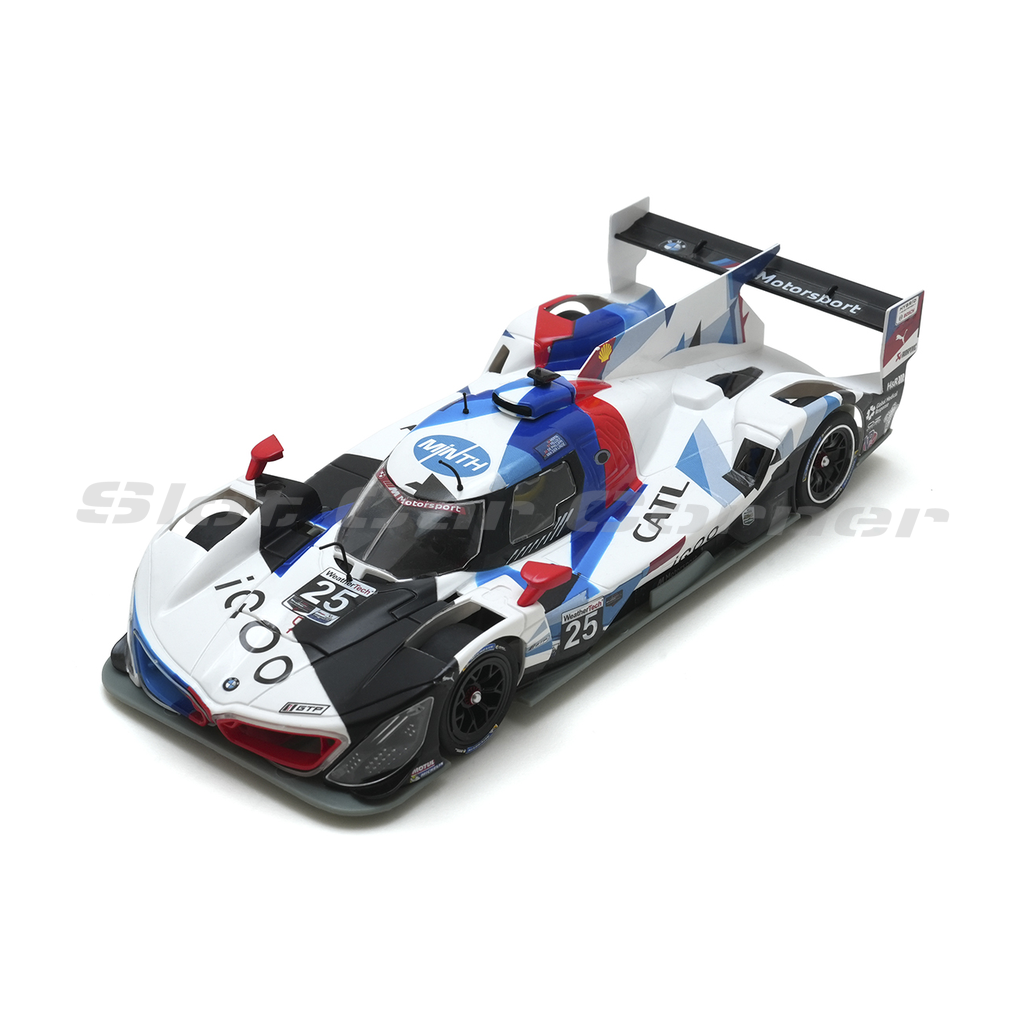 Scaleauto SC-6384 white, blue and red M-Hybrid GTP No. 25 slot car, front three-quarter view