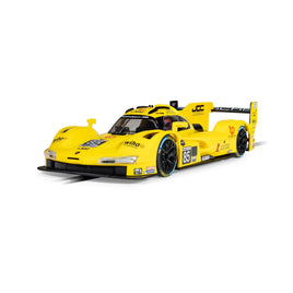 Scalextric C4653 yellow Porsche 963 No. 85 JDC Miller Daytona 2025 1:32 slot car, front three-quarter view