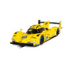 Scalextric C4653 yellow Porsche 963 No. 85 JDC Miller Daytona 2025 1:32 slot car, elevated front three-quarter view