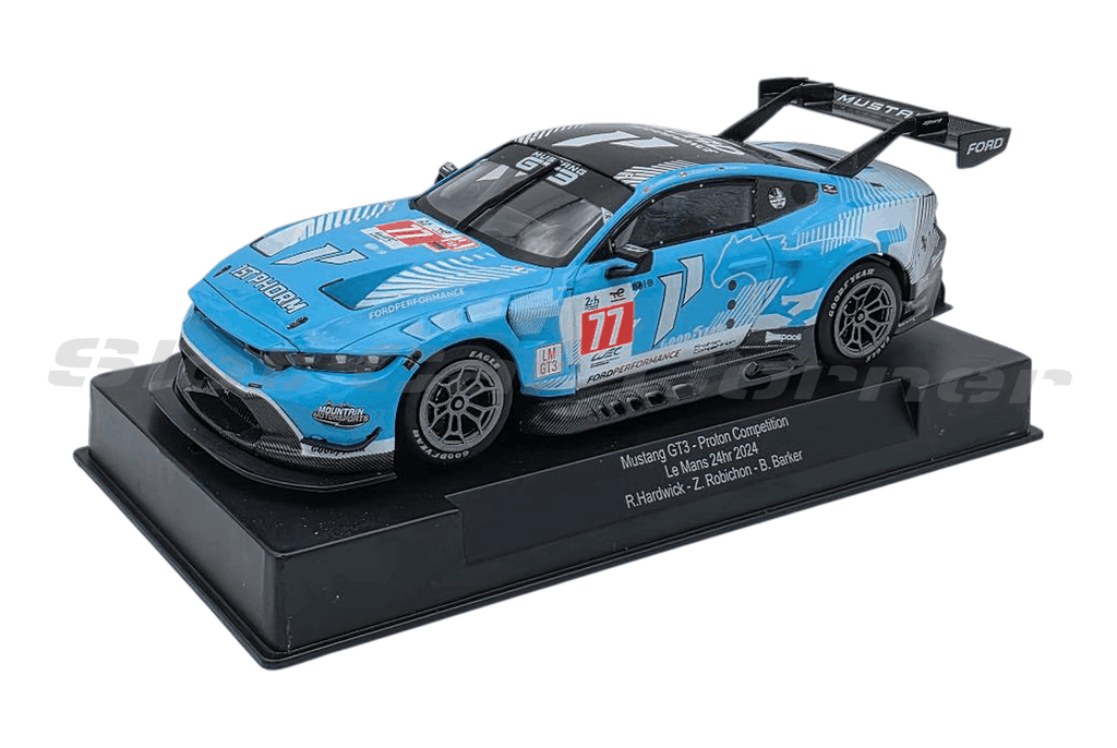 Sideways SWCAR10B Ford Mustang GT3 Proton No. 77, Le Mans 2024, front three-quarter view on white background