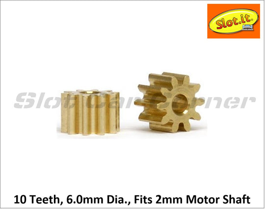 Slot.It PI6010o 10T 6.0mm SW/AW Pinion Gear, 2.0mm Motor Shaft