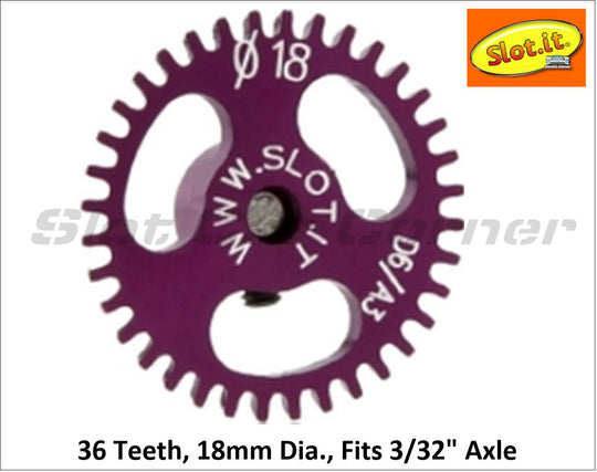 Slot.It GA1836e 18mm Ergal Anglewinder Gear, 36T