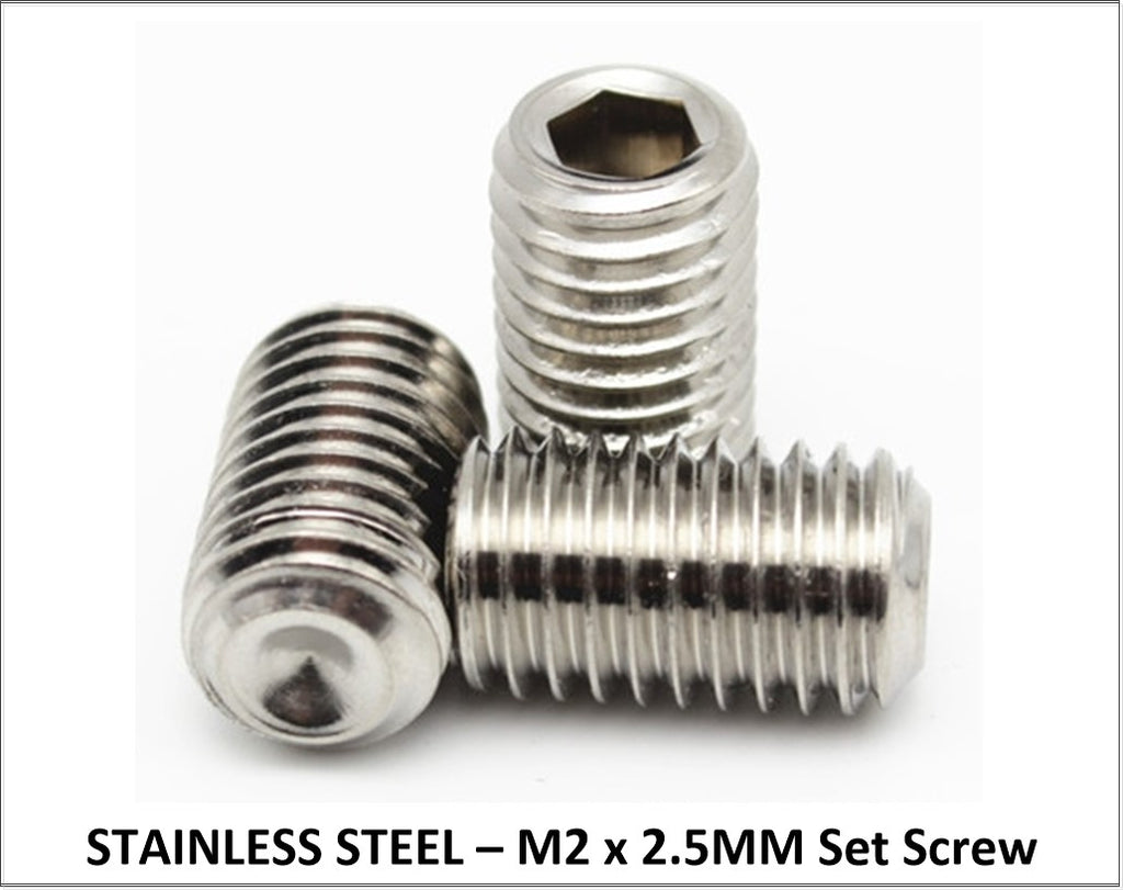 SCC M2 x 2.5mm Set Screws, Cup Point, Stainless Steel