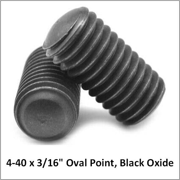 SCC 4-40 x 3/16" Set Screws, OVAL Point, Black