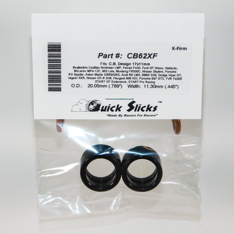 Quick Slicks CB62XF X-Firm silicone slot car tires for 17mm x 11mm CB Design wheels