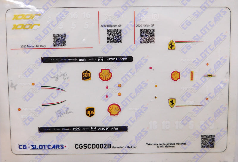 CGSCD002B CG Slotcars Peel & Stick Graphics for Red Policar F1 Monoposto