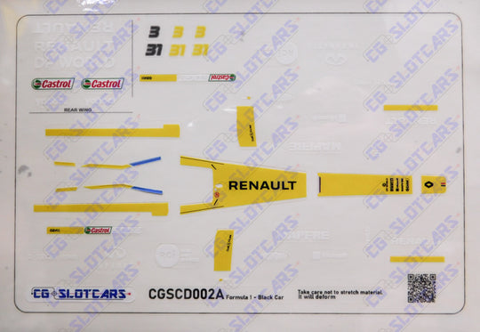 CGSCD002A CG Slotcars Peel & Stick Graphics for Black Policar F1 Monoposto