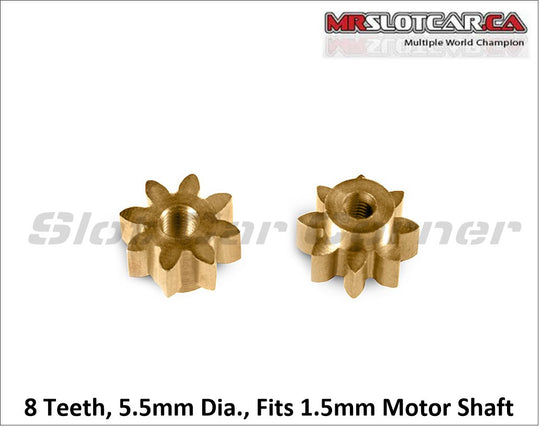 MR4108R MRSLOTCAR 8T Brass Pinion Gear, 5.5mm