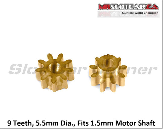 MR4109R MRSLOTCAR 9T Brass Pinion Gear, 5.5mm