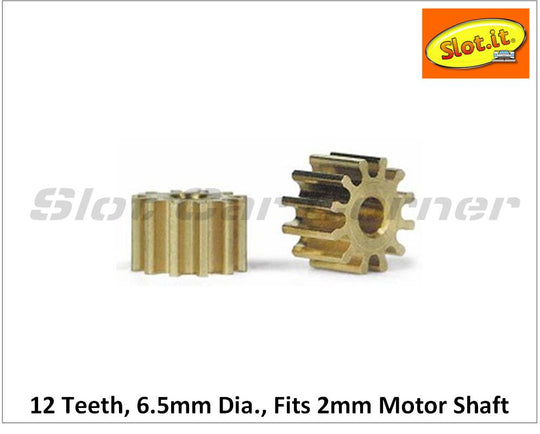 Slot.It PS12 Press-on Pinion, 12T, Sidewinder, 6.5mm, Brass